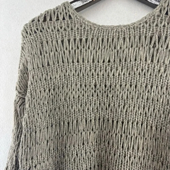 Vince Women’s Small Grey/Greige Wool Blend Mesh Open Knit Long Sleeve Sweater - Picture 3 of 6